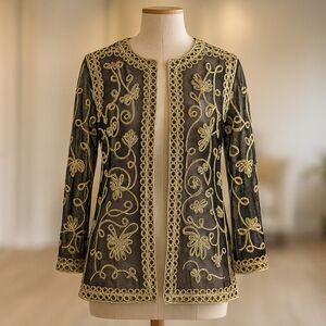 VICTOR COSTA Occasion Sheer Embroidered Jacket Size L Likely 1990s vintage